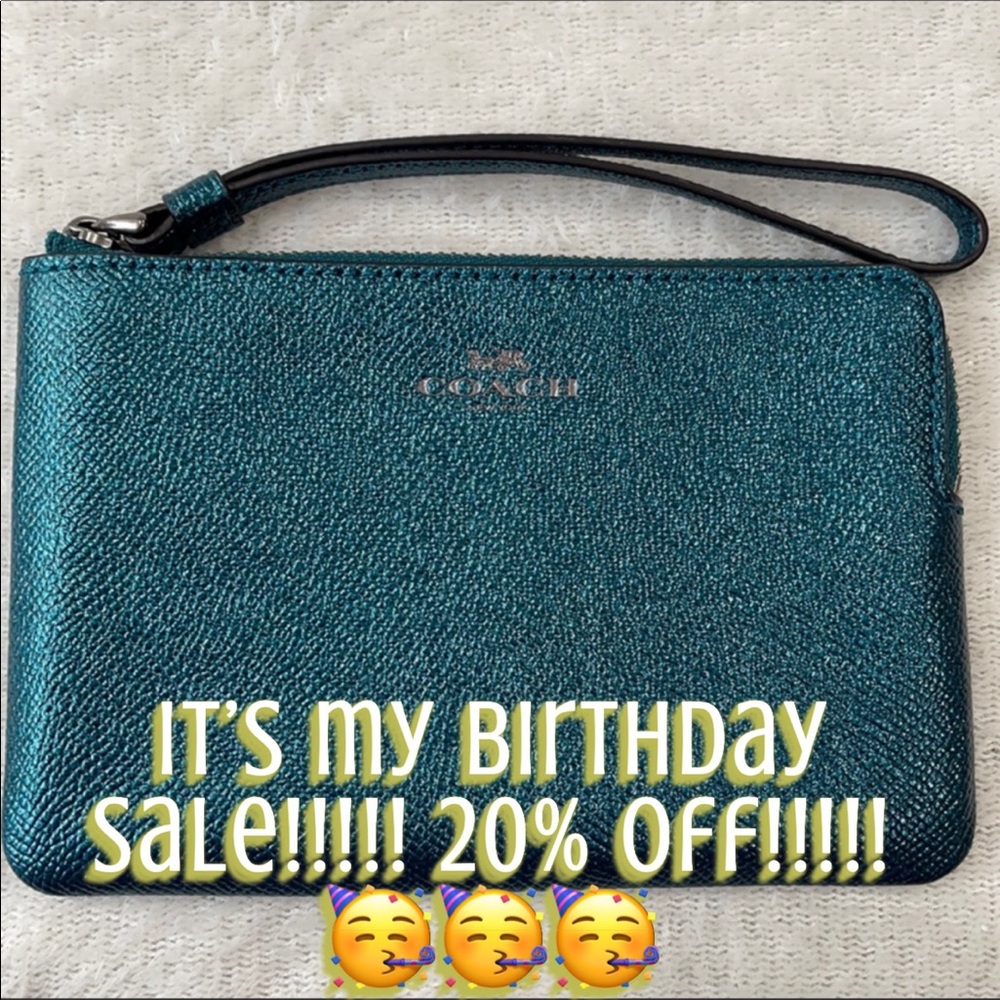 Sold! No longer for sale! Coach wristlet- Leather Metallic Glitter Teal - Picture 1 of 7